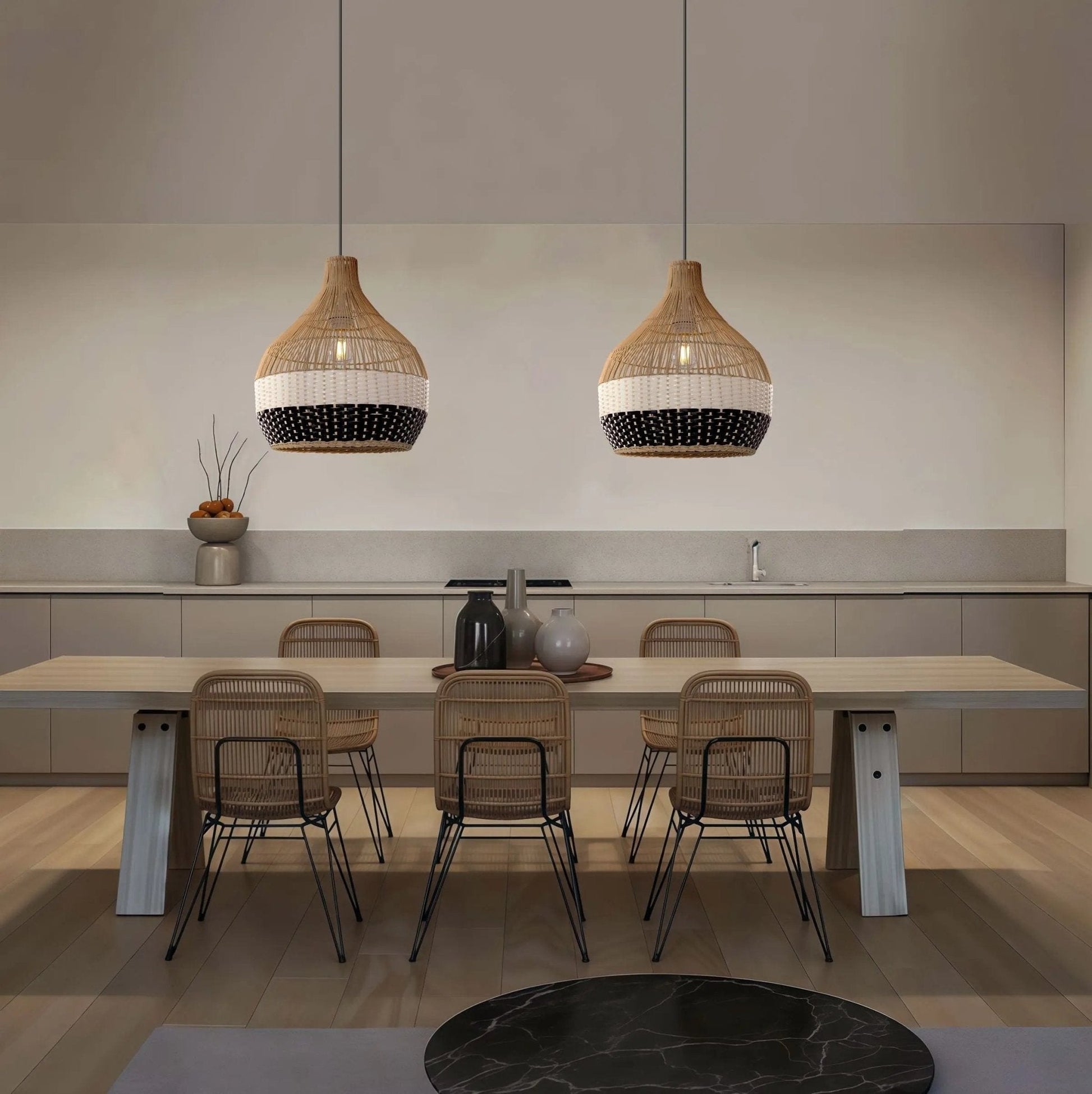 Lightsin Monochrome Japanese Style Handwoven Rattan Pendant Light - House Comfort