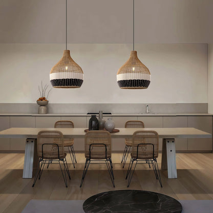 Lightsin Monochrome Japanese Style Handwoven Rattan Pendant Light - House Comfort