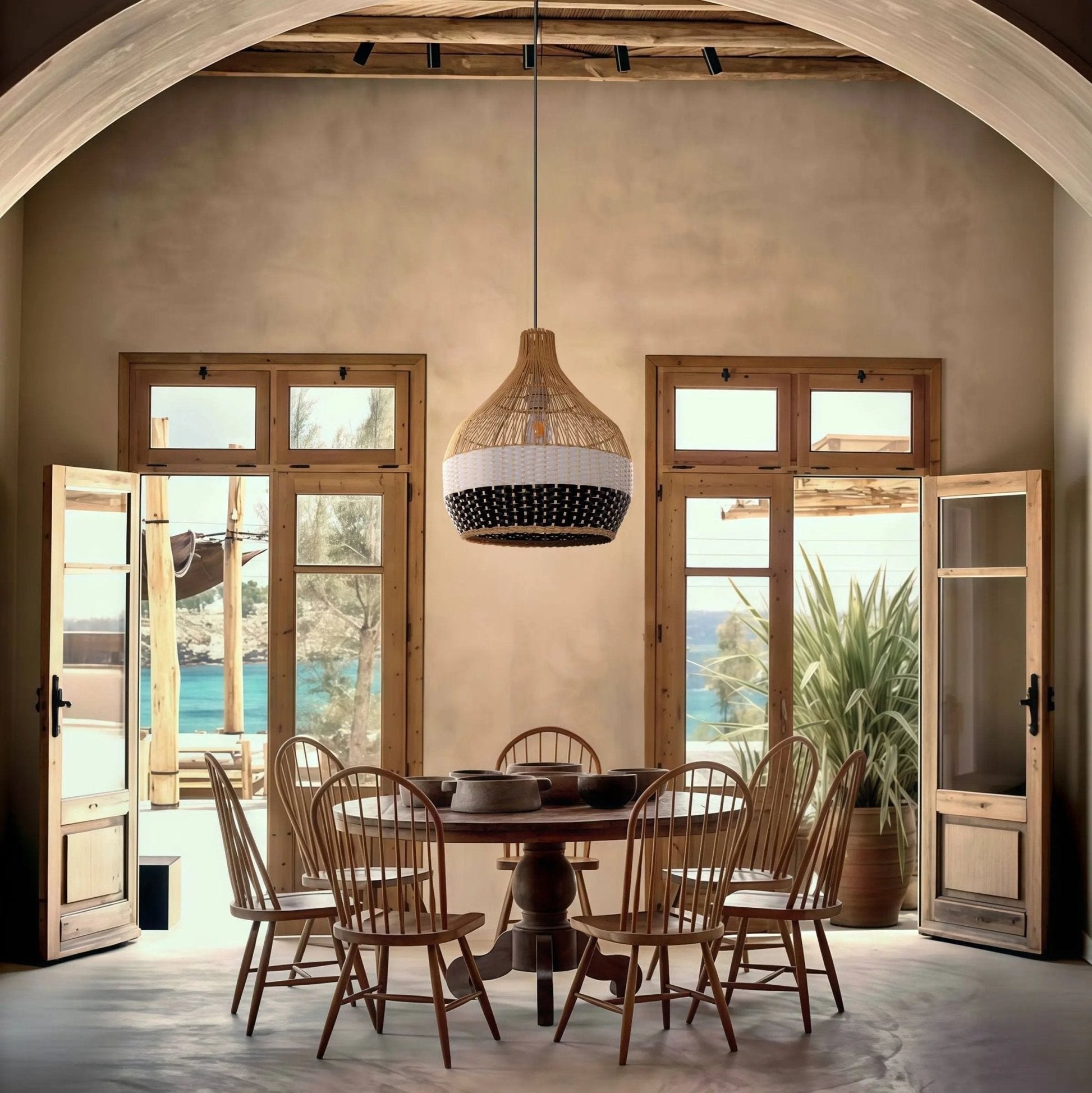 Lightsin Monochrome Japanese Style Handwoven Rattan Pendant Light - House Comfort