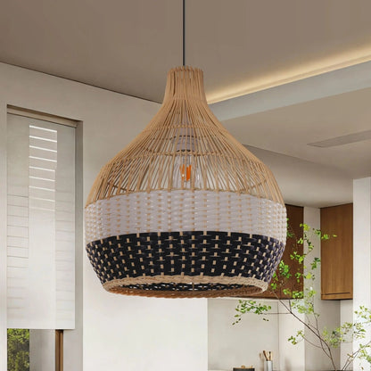 Lightsin Monochrome Japanese Style Handwoven Rattan Pendant Light - House Comfort
