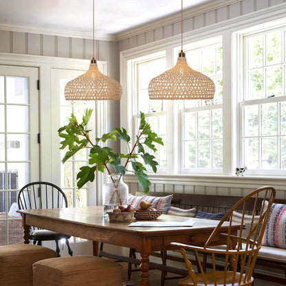 Lightsin Natural Bamboo Pendant Light with Handwoven Lampshades in Four Sizes - House Comfort