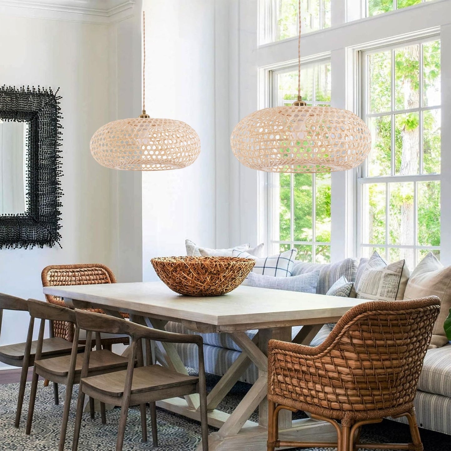 Lightsin Natural Bamboo Pendant Light with Handwoven Lampshades in Four Sizes - House Comfort