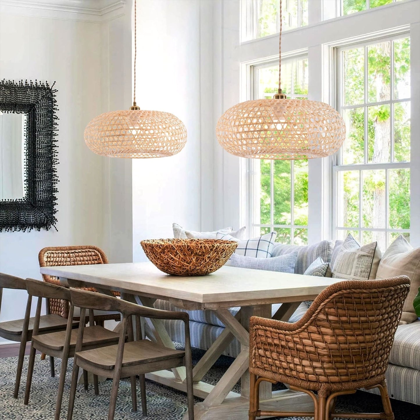 Lightsin Natural Bamboo Pendant Light with Handwoven Lampshades in Four Sizes - House Comfort