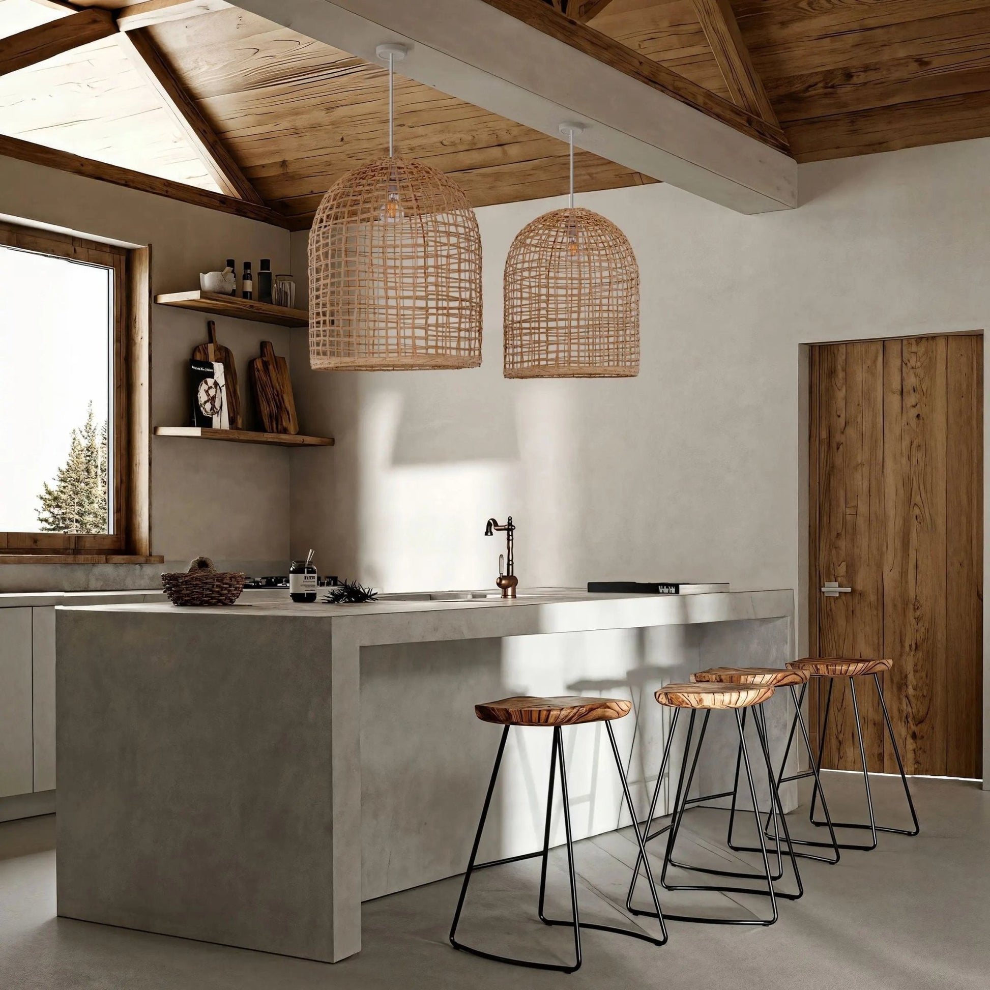 Lightsin Natural Cage Shape Rattan Pendant Light - House Comfort