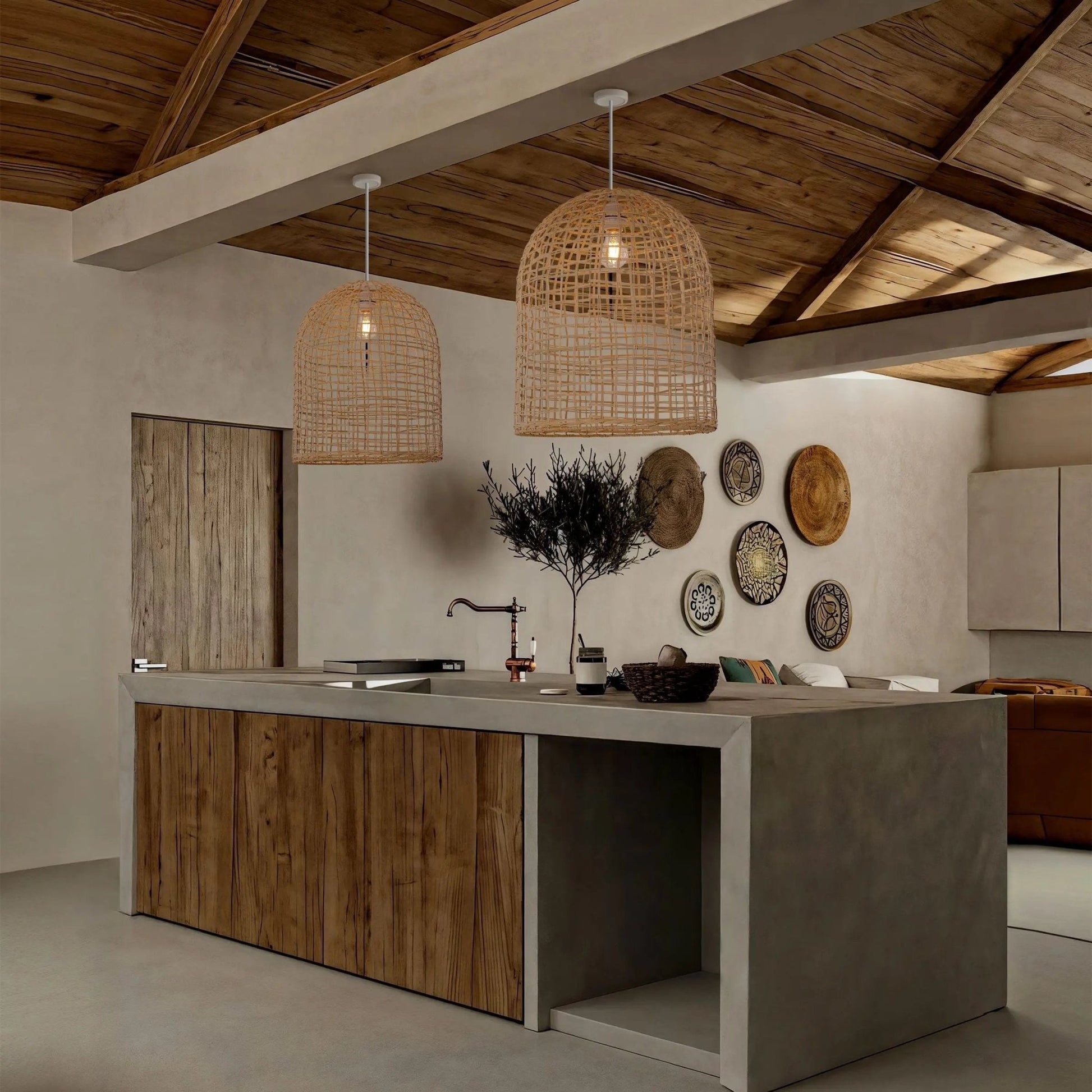 Lightsin Natural Cage Shape Rattan Pendant Light - House Comfort