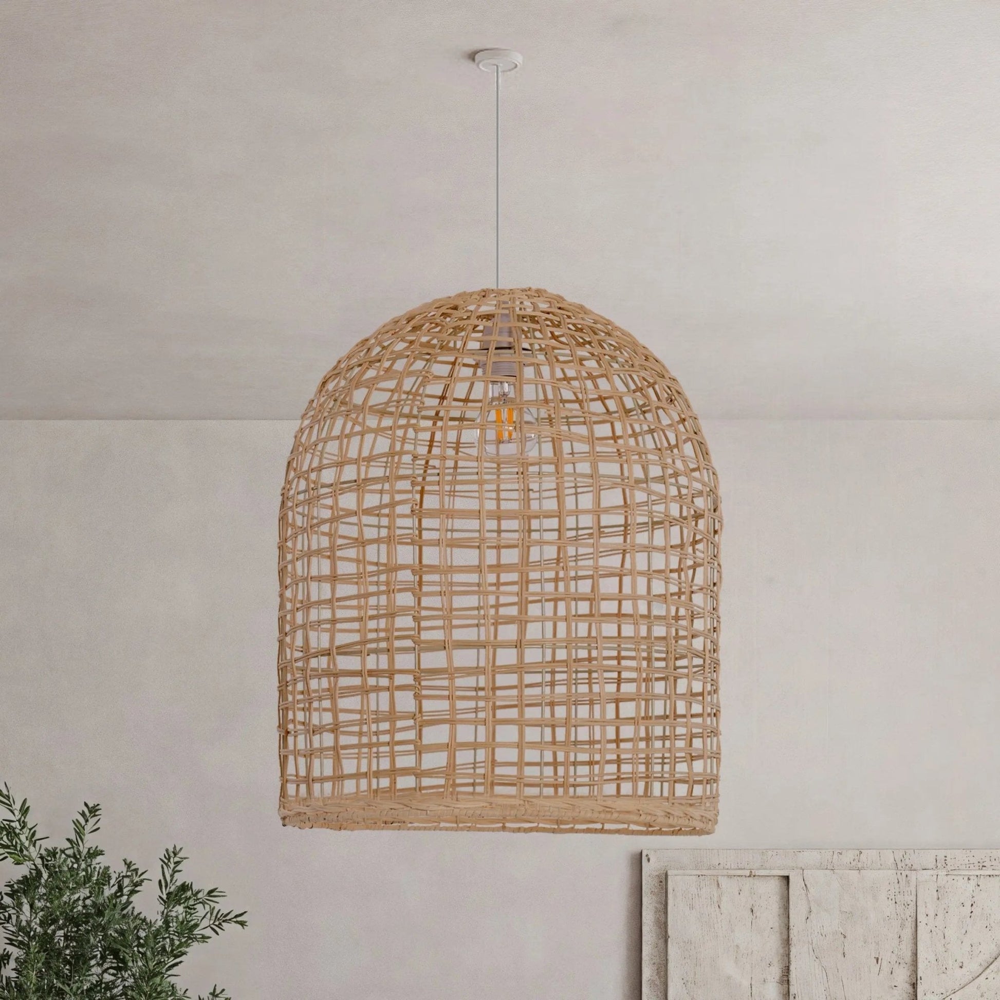 Lightsin Natural Cage Shape Rattan Pendant Light - House Comfort
