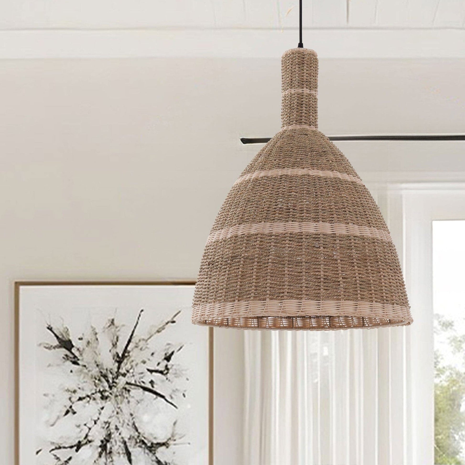 Lightsin Natural Grass Dome Pendant Light – Handwoven Ceiling Pendant Light for Boho, Living Room, and Eco - Friendly Interiors - House Comfort