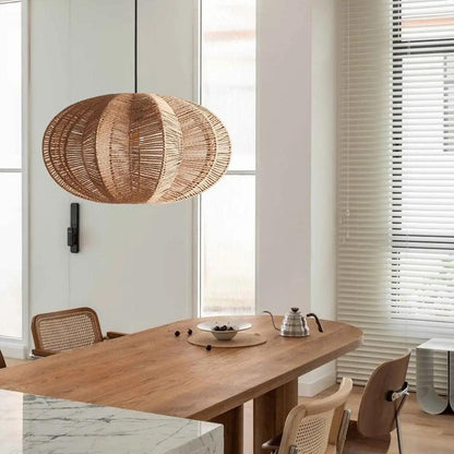 Lightsin Natural Handwoven Hemp Rope Oval Kitchen Pendant Lighting - House Comfort