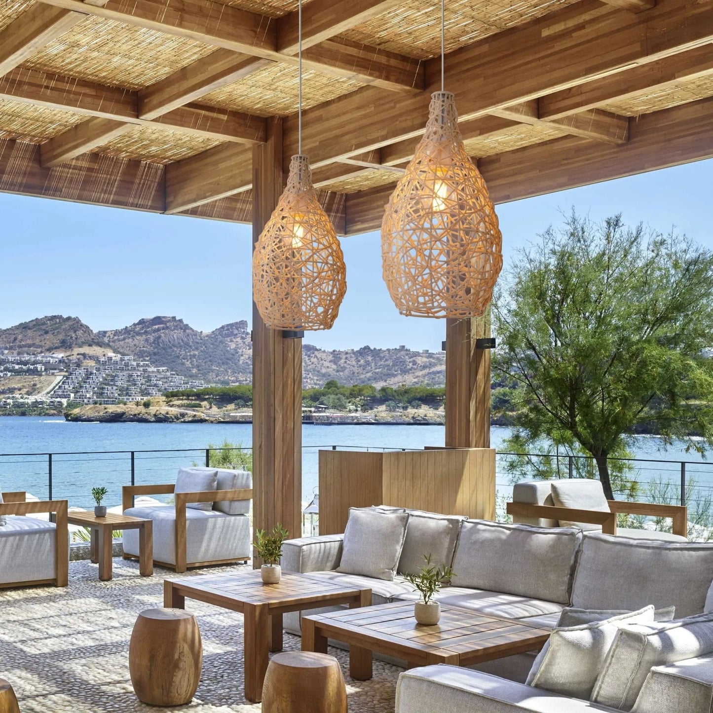 Lightsin Natural Rattan and Bamboo Pendant Light with Iron Frame - House Comfort