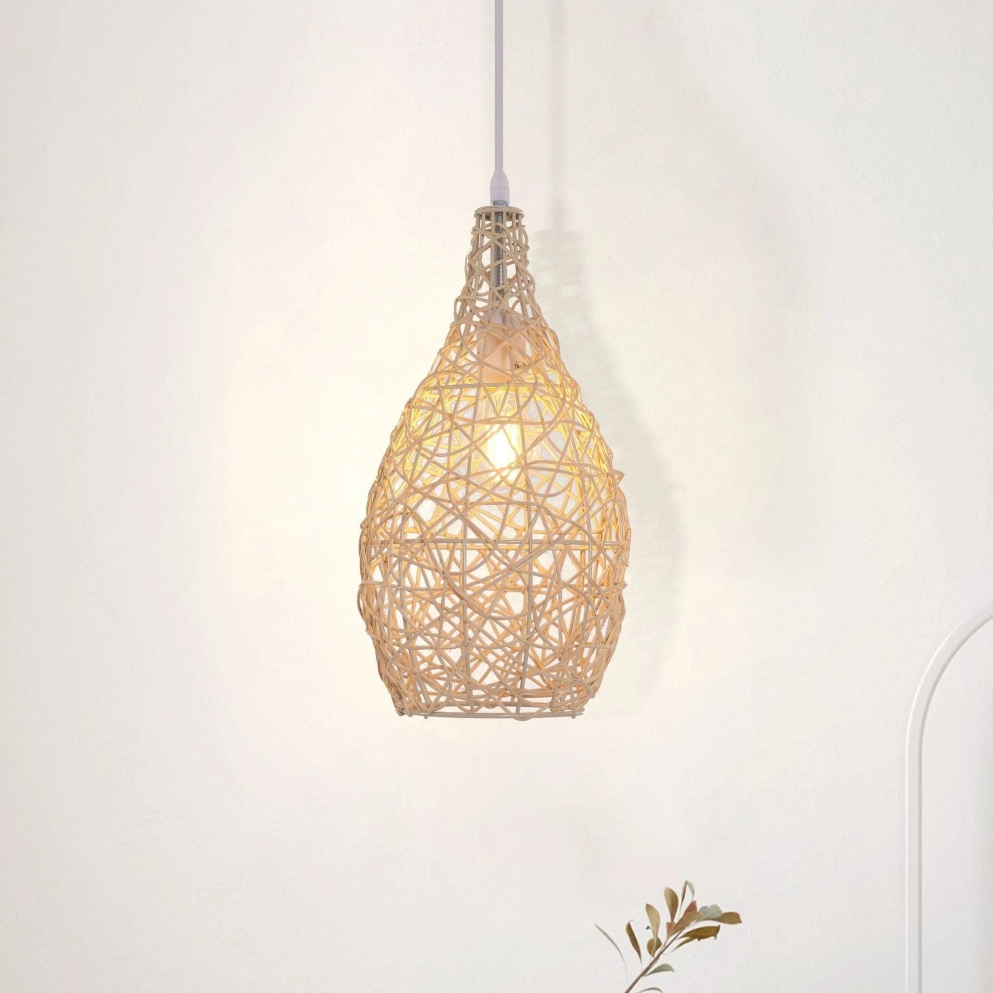 Lightsin Natural Rattan and Bamboo Pendant Light with Iron Frame - House Comfort