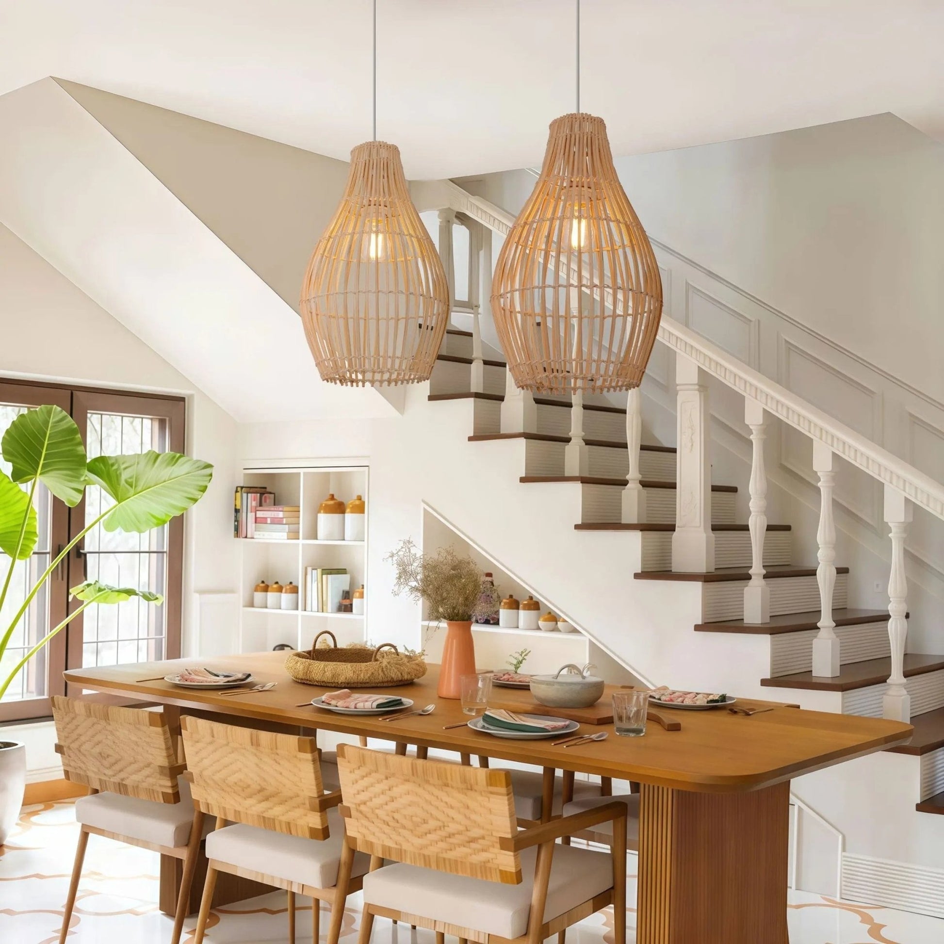 Lightsin Natural Rattan and Bamboo Pendant Light with Iron Frame - House Comfort