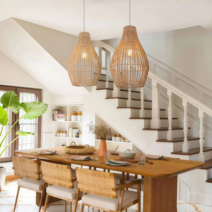 Lightsin Natural Rattan and Bamboo Pendant Light with Iron Frame - House Comfort