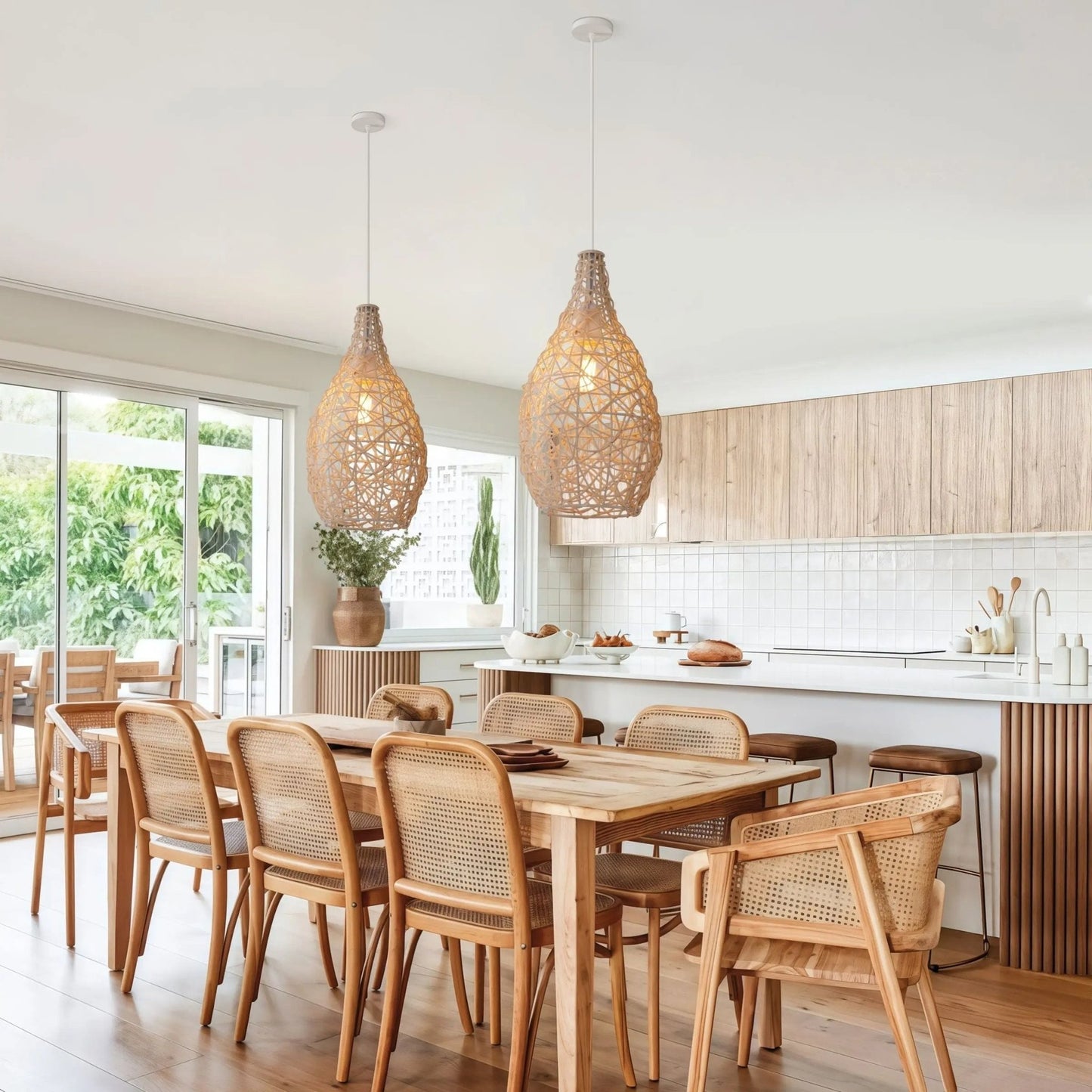 Lightsin Natural Rattan and Bamboo Pendant Light with Iron Frame - House Comfort