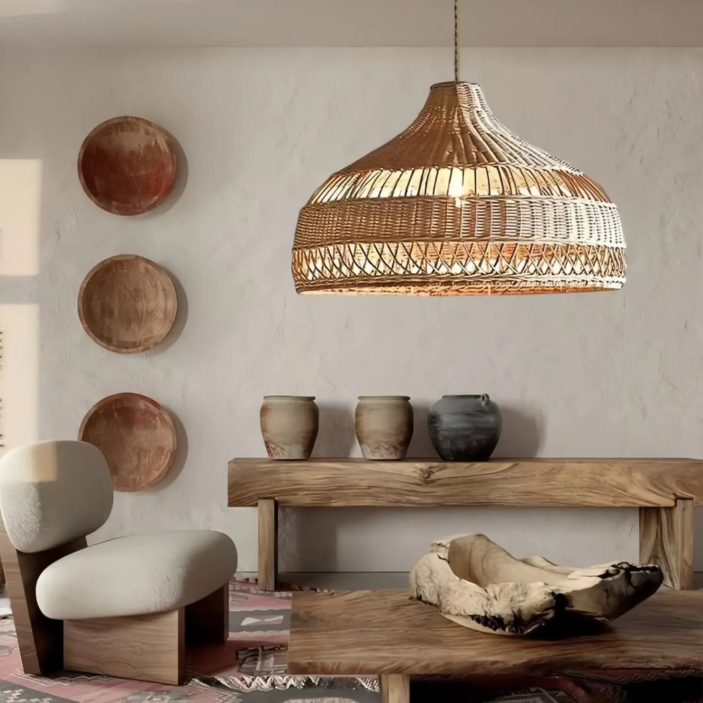 Lightsin Natural Rattan Pendant Light - Handwoven Ceiling Light, Durable & Rustic - House Comfort