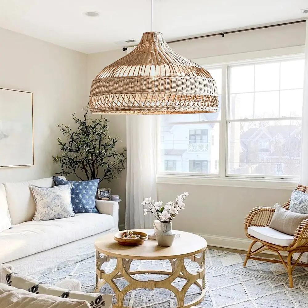 Lightsin Natural Rattan Pendant Light - Handwoven Ceiling Light, Durable & Rustic - House Comfort