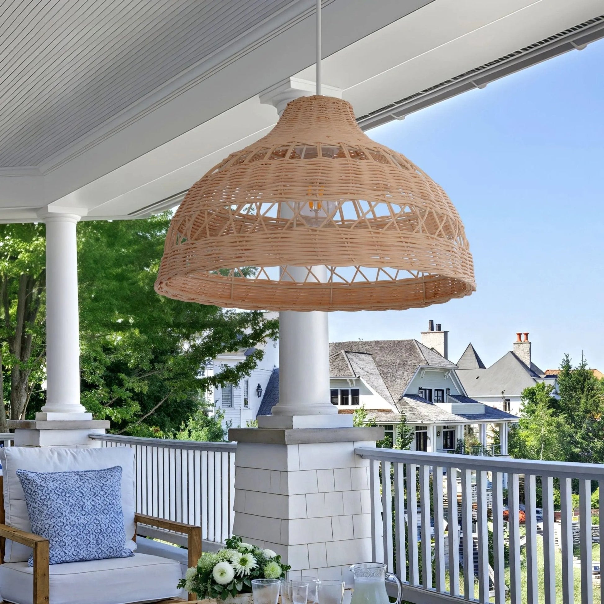 Lightsin Natural Rattan Pendant Light - Handwoven Ceiling Light, Durable & Rustic - House Comfort
