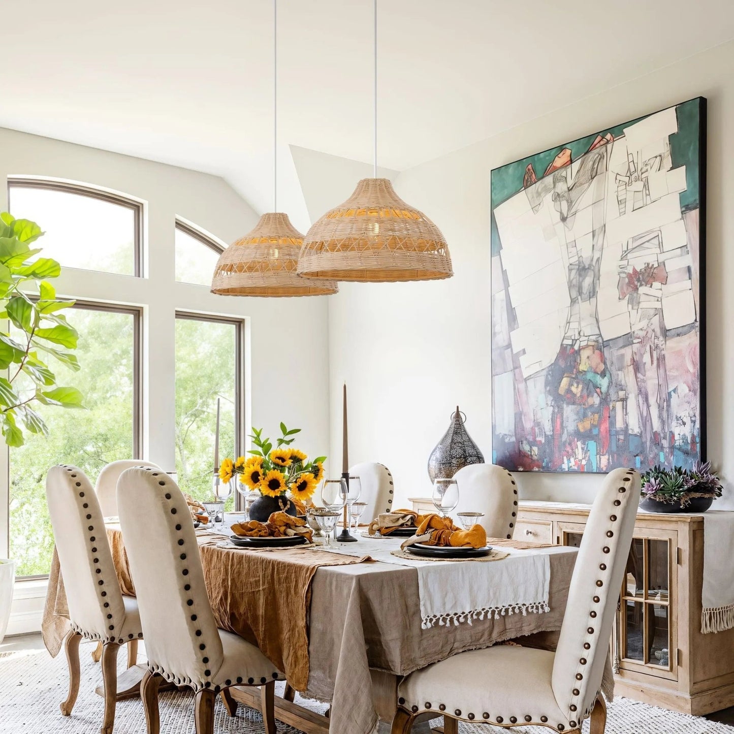 Lightsin Natural Rattan Pendant Light - Handwoven Ceiling Light, Durable & Rustic - House Comfort