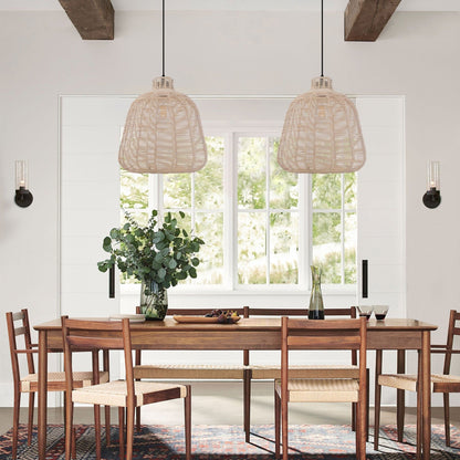 Lightsin Natural Rattan Pendant Light – Handwoven Ceiling Pendant Light for Living Room, Bedroom, and Ambient Boho Interiors - House Comfort