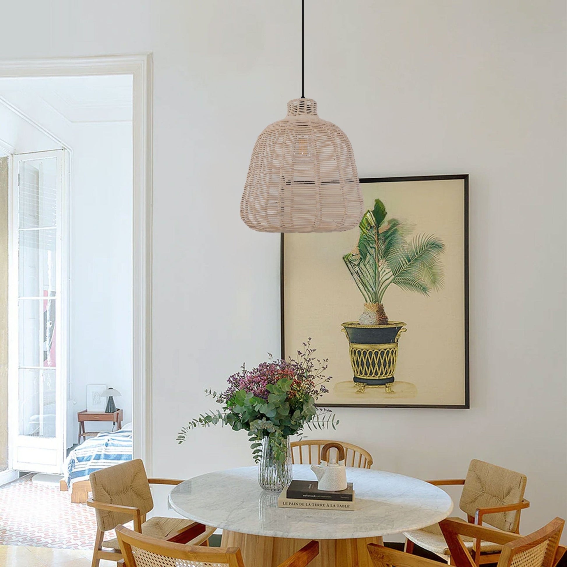 Lightsin Natural Rattan Pendant Light – Handwoven Ceiling Pendant Light for Living Room, Bedroom, and Ambient Boho Interiors - House Comfort