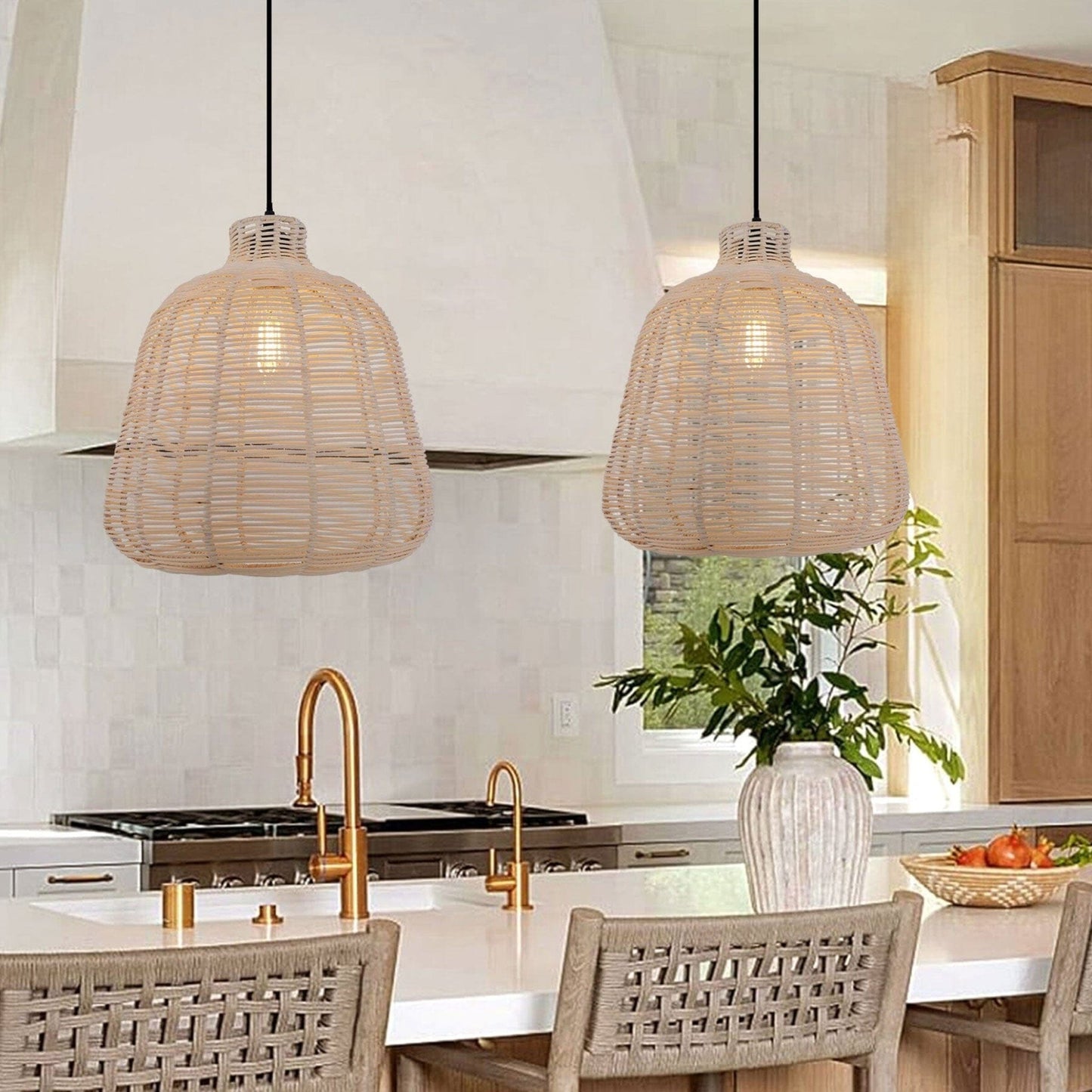 Lightsin Natural Rattan Pendant Light – Handwoven Ceiling Pendant Light for Living Room, Bedroom, and Ambient Boho Interiors - House Comfort