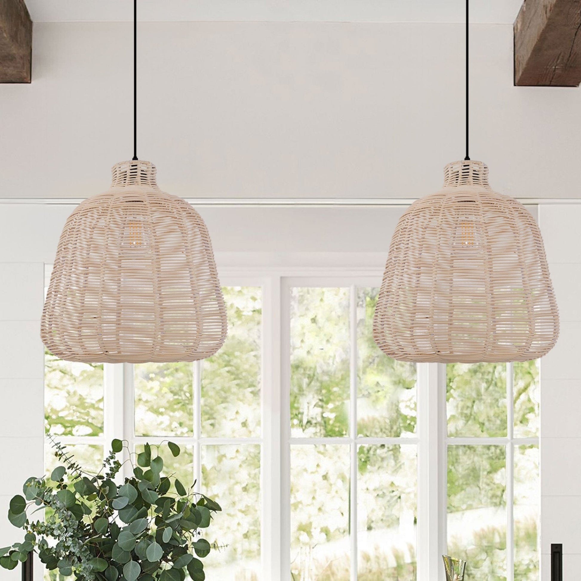 Lightsin Natural Rattan Pendant Light – Handwoven Ceiling Pendant Light for Living Room, Bedroom, and Ambient Boho Interiors - House Comfort