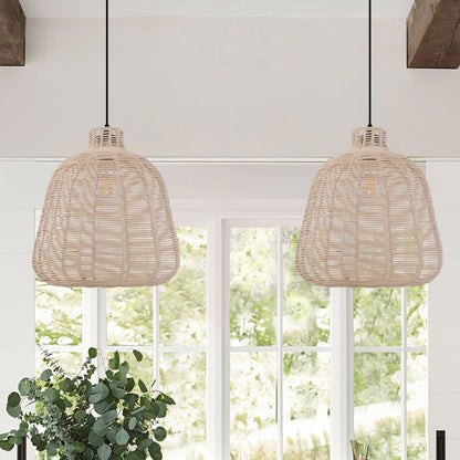 Lightsin Natural Rattan Pendant Light – Handwoven Ceiling Pendant Light for Living Room, Bedroom, and Ambient Boho Interiors - House Comfort