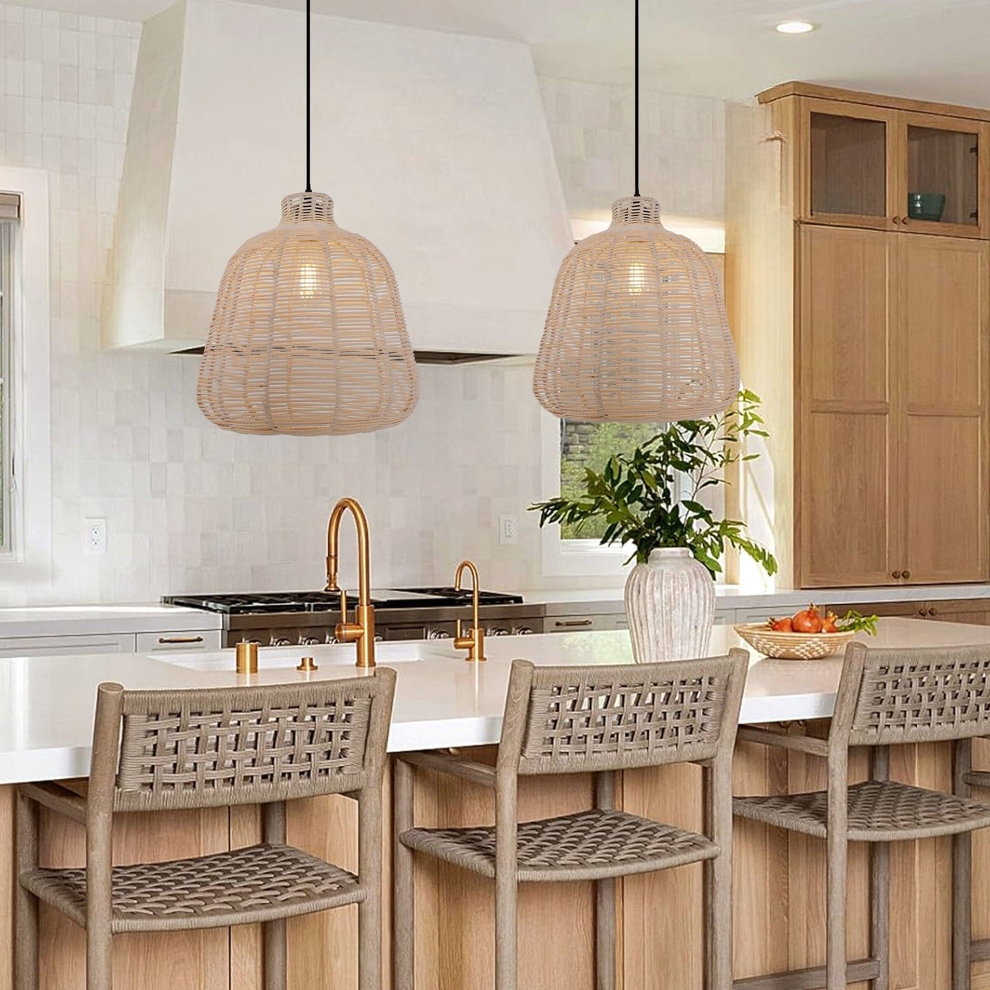 Lightsin Natural Rattan Pendant Light – Handwoven Ceiling Pendant Light for Living Room, Bedroom, and Ambient Boho Interiors - House Comfort