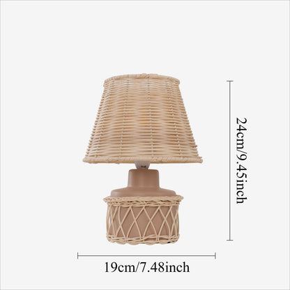 Lightsin Natural Rattan Table Lamp with Pink Wood Base for Bedroom and Living Room - House Comfort