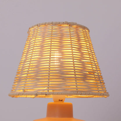 Lightsin Natural Rattan Table Lamp with Pink Wood Base for Bedroom and Living Room - House Comfort