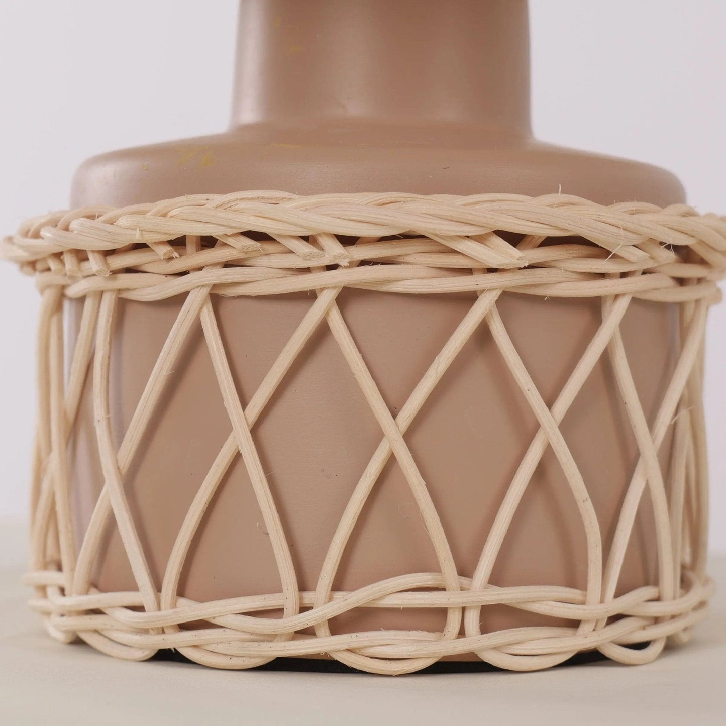 Lightsin Natural Rattan Table Lamp with Pink Wood Base for Bedroom and Living Room - House Comfort