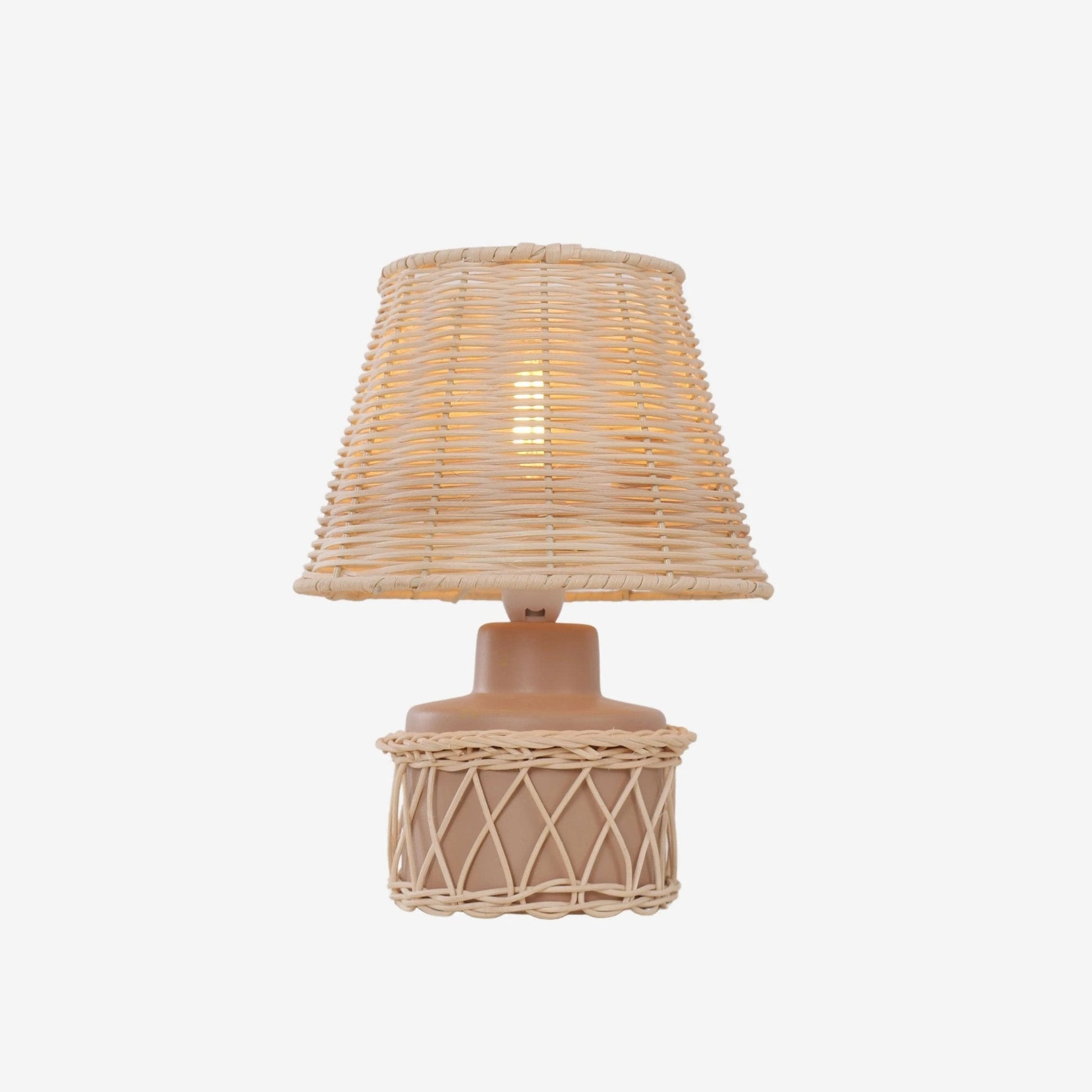 Lightsin Natural Rattan Table Lamp with Pink Wood Base for Bedroom and Living Room - House Comfort