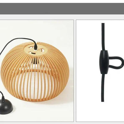 Lightsin Natural Wood Pumpkin Pendant Light Eco Friendly Rustic Hanging Lamp for Home Decor - House Comfort