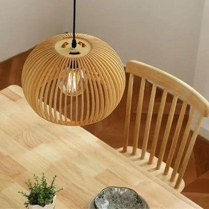 Lightsin Natural Wood Pumpkin Pendant Light Eco Friendly Rustic Hanging Lamp for Home Decor - House Comfort