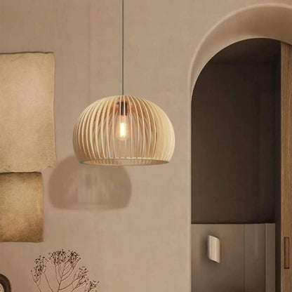 Lightsin Natural Wood Pumpkin Pendant Light Eco Friendly Rustic Hanging Lamp for Home Decor - House Comfort