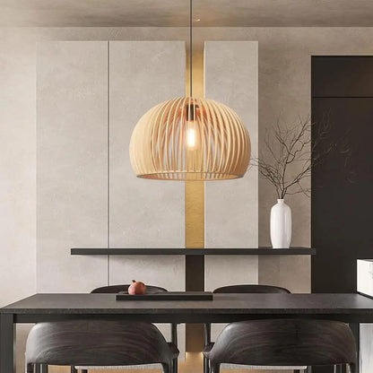 Lightsin Natural Wood Pumpkin Pendant Light Eco Friendly Rustic Hanging Lamp for Home Decor - House Comfort