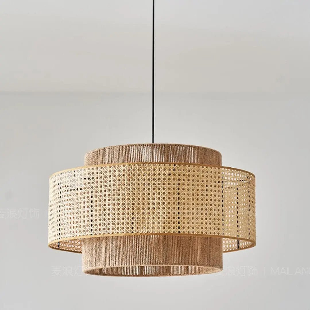 Lightsin Natural Woven Rattan and Hemp Rope Rustic Pendant Light Fixture - House Comfort