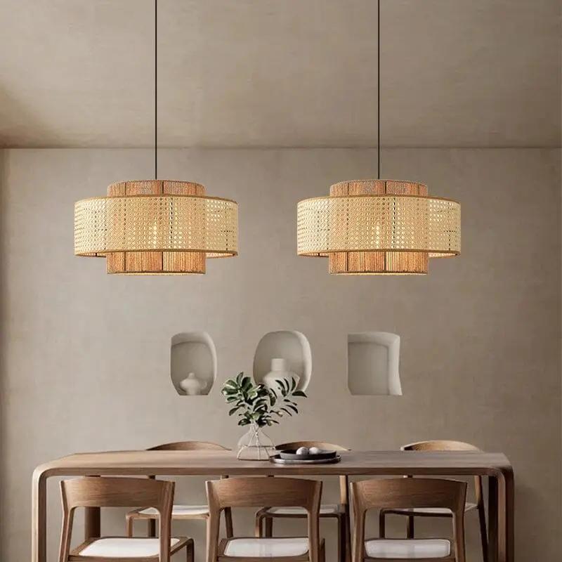 Lightsin Natural Woven Rattan and Hemp Rope Rustic Pendant Light Fixture - House Comfort