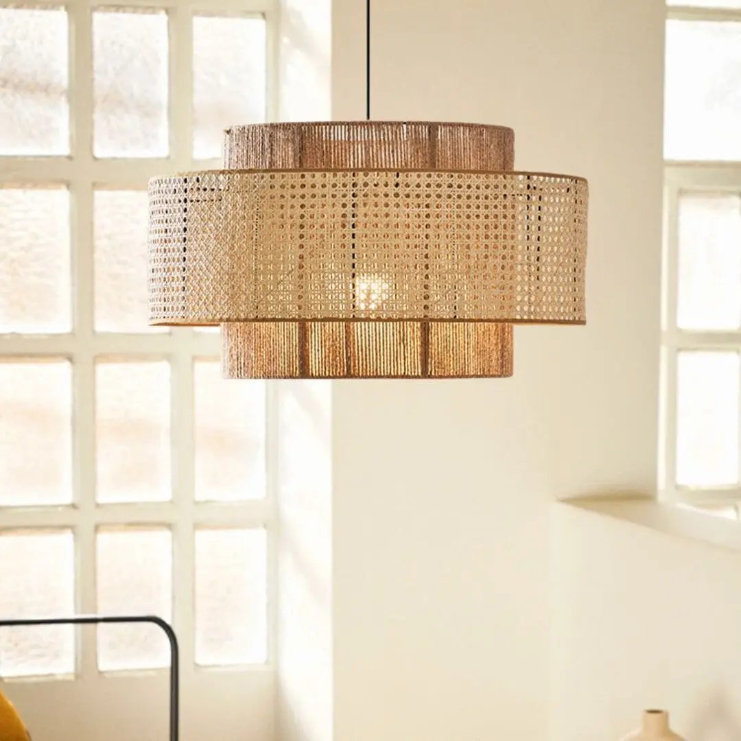 Lightsin Natural Woven Rattan and Hemp Rope Rustic Pendant Light Fixture - House Comfort