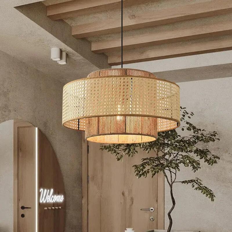 Lightsin Natural Woven Rattan and Hemp Rope Rustic Pendant Light Fixture - House Comfort
