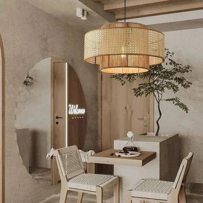Lightsin Natural Woven Rattan and Hemp Rope Rustic Pendant Light Fixture - House Comfort