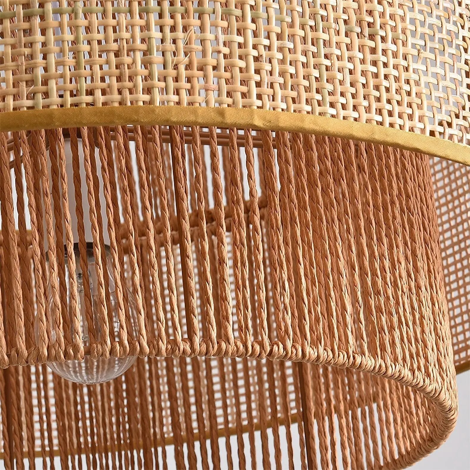 Lightsin Natural Woven Rattan and Hemp Rope Rustic Pendant Light Fixture - House Comfort