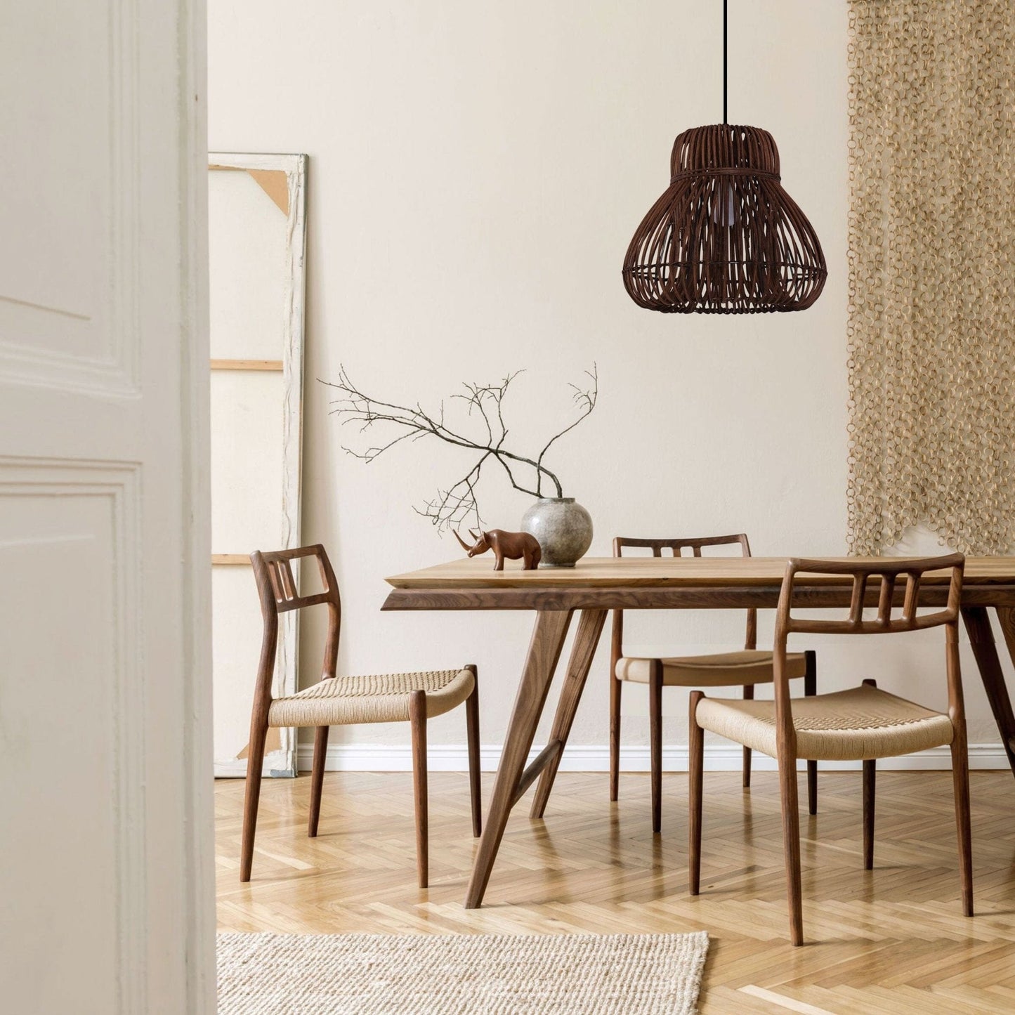 Lightsin Natural Woven Rattan Pendant Light – Handcrafted Rustic Ceiling Light for Dining Rooms, Living Spaces, and Cafés - House Comfort