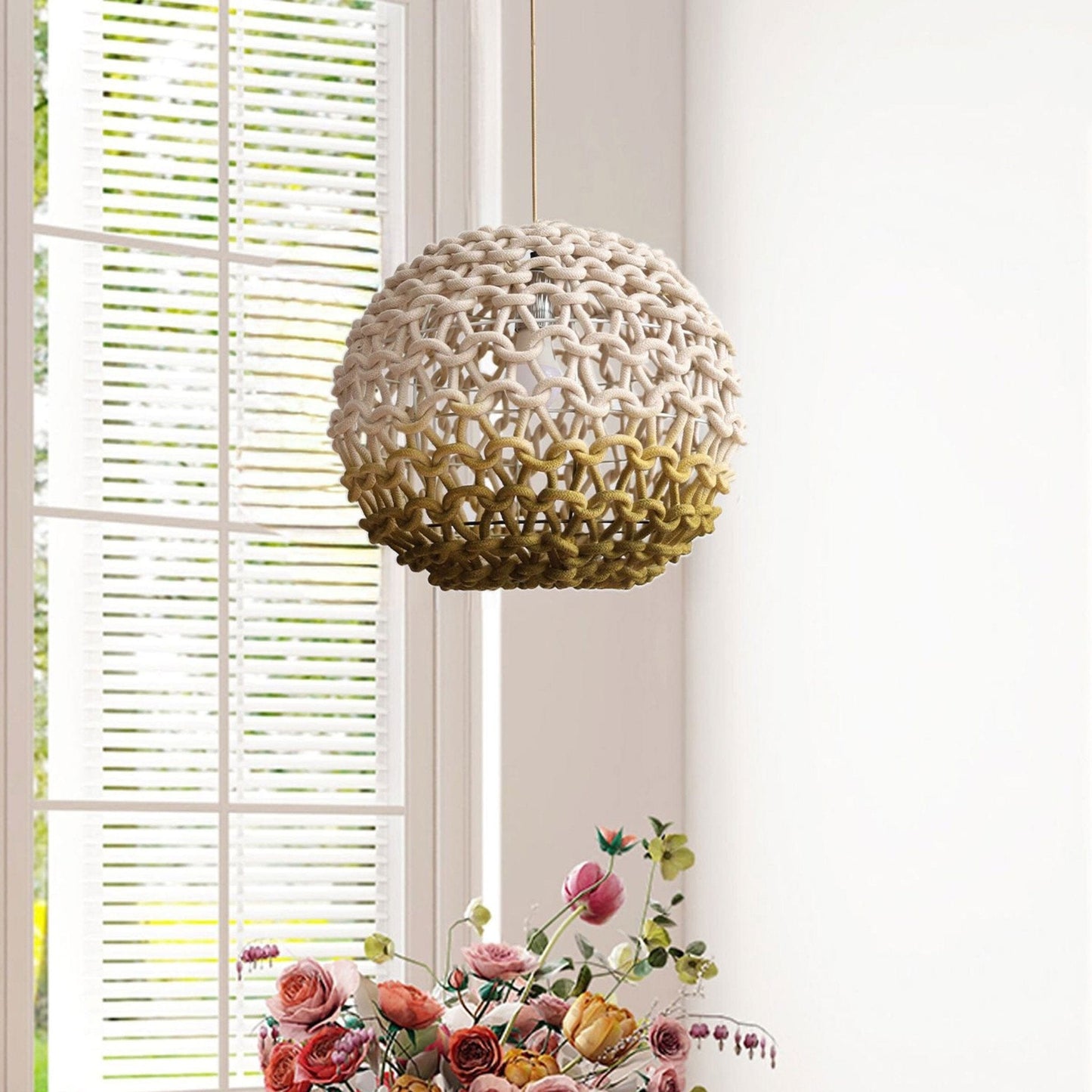Lightsin Pendant Ceiling Light with Artisanal Globe - Shaped Cotton Rope for Natural Elegance - House Comfort