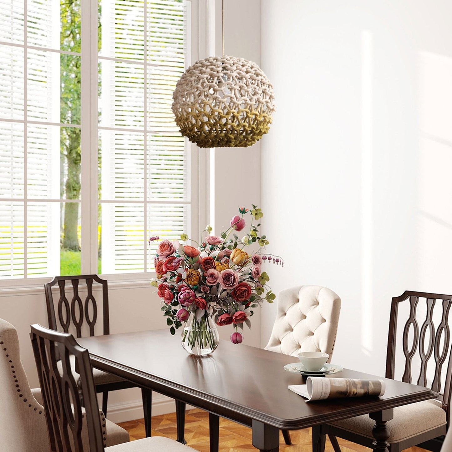 Lightsin Pendant Ceiling Light with Artisanal Globe - Shaped Cotton Rope for Natural Elegance - House Comfort