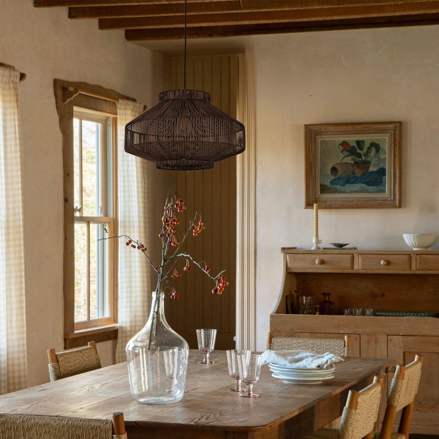 Lightsin Rattan Pendant Light for Modern Boho Interiors – Handwoven Kitchen Island Pendant Light for Living Room, Dining, and Bathroom Ceiling Lighting - House Comfort