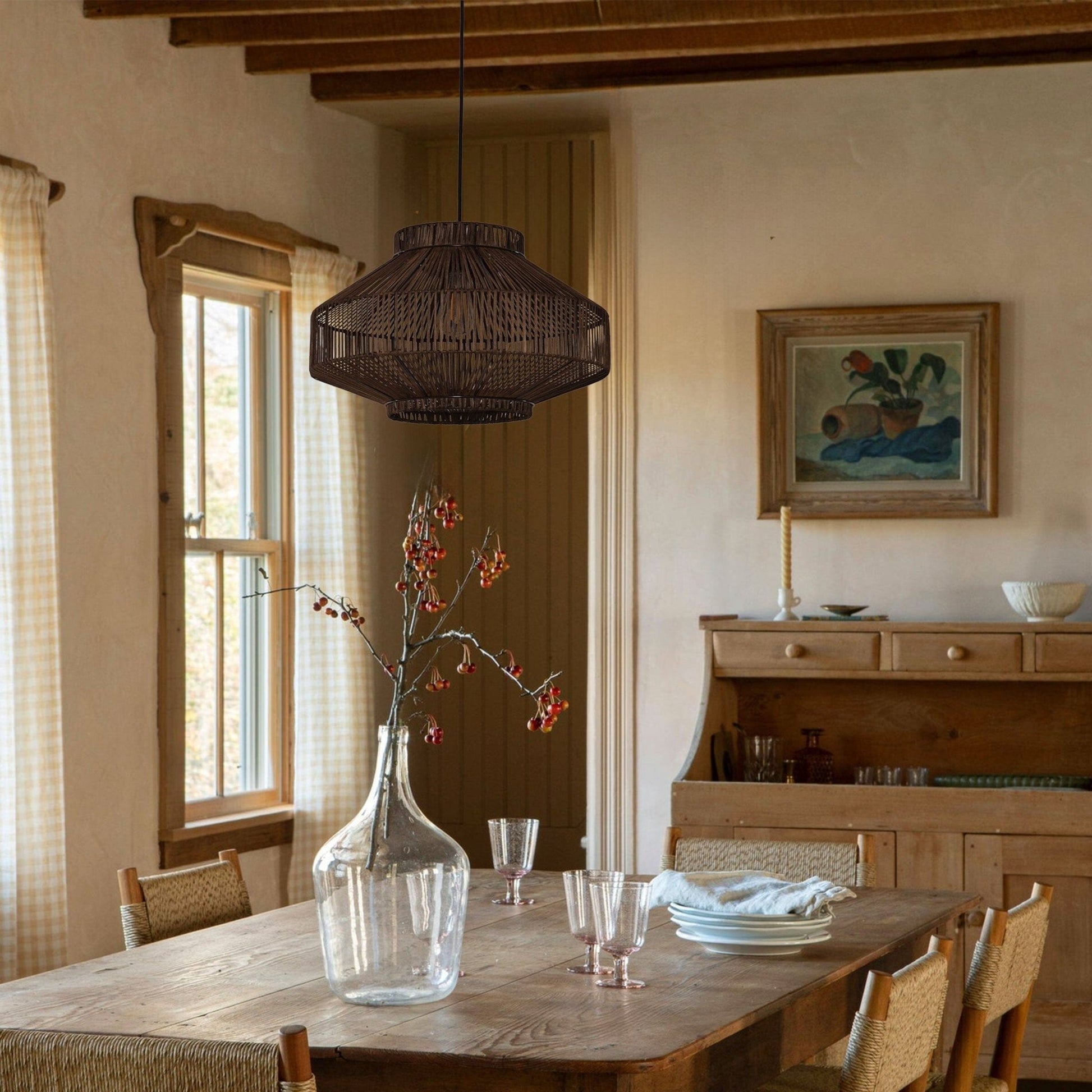 Lightsin Rattan Pendant Light for Modern Boho Interiors – Handwoven Kitchen Island Pendant Light for Living Room, Dining, and Bathroom Ceiling Lighting - House Comfort