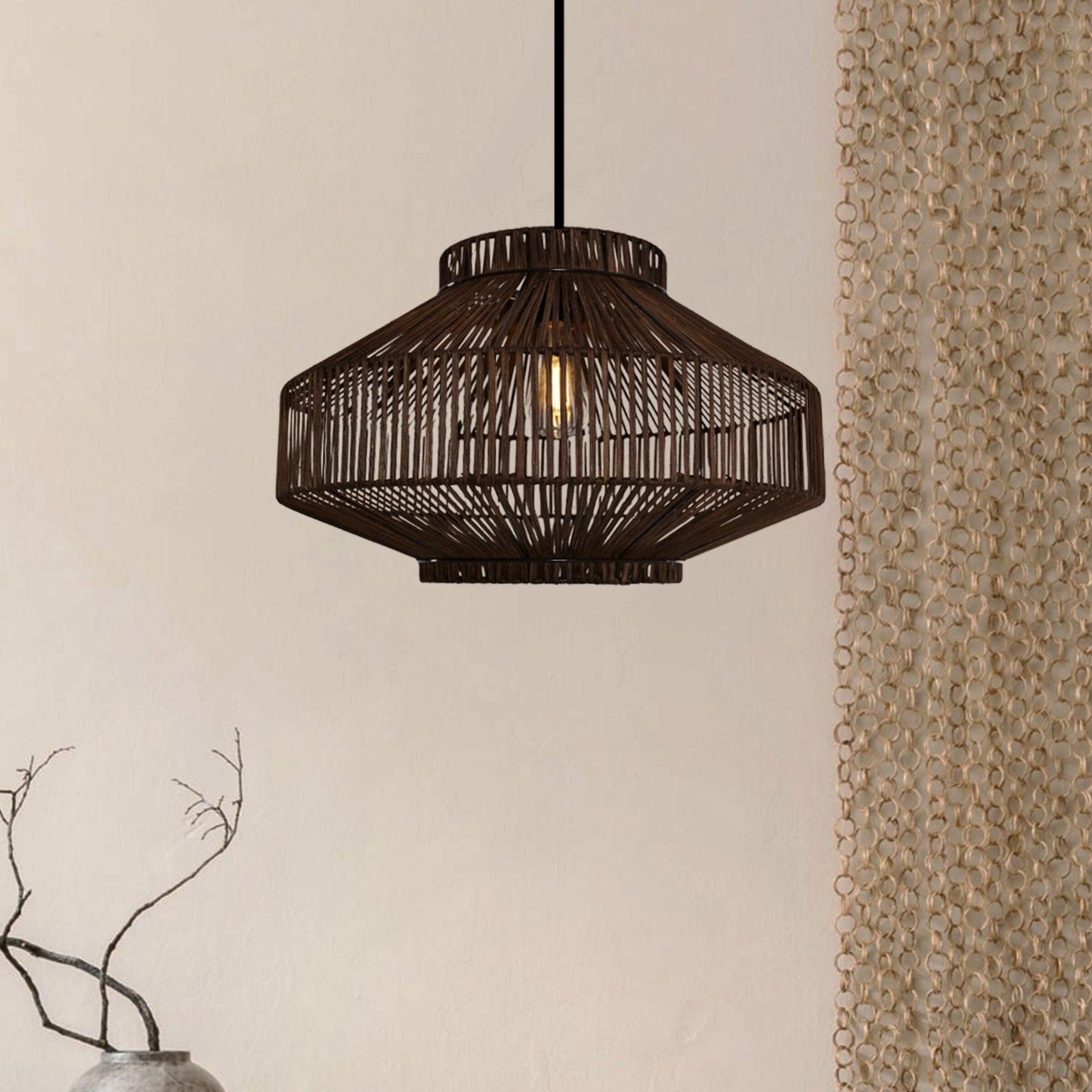 Lightsin Rattan Pendant Light for Modern Boho Interiors – Handwoven Kitchen Island Pendant Light for Living Room, Dining, and Bathroom Ceiling Lighting - House Comfort