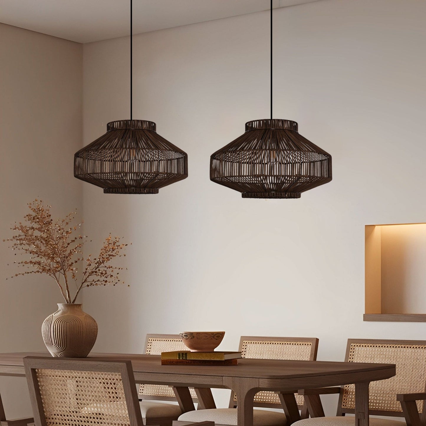 Lightsin Rattan Pendant Light for Modern Boho Interiors – Handwoven Kitchen Island Pendant Light for Living Room, Dining, and Bathroom Ceiling Lighting - House Comfort