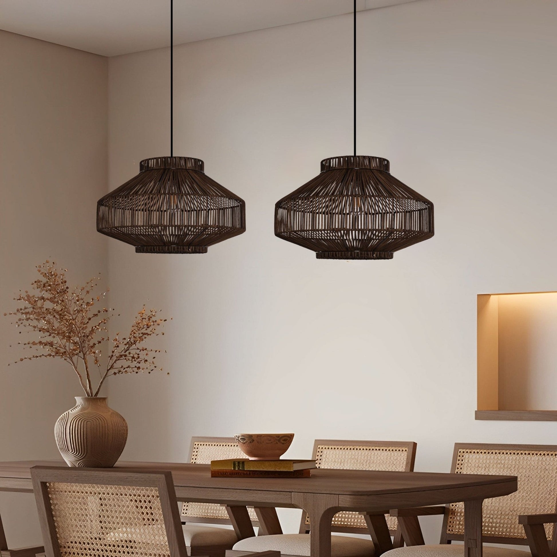 Lightsin Rattan Pendant Light for Modern Boho Interiors – Handwoven Kitchen Island Pendant Light for Living Room, Dining, and Bathroom Ceiling Lighting - House Comfort