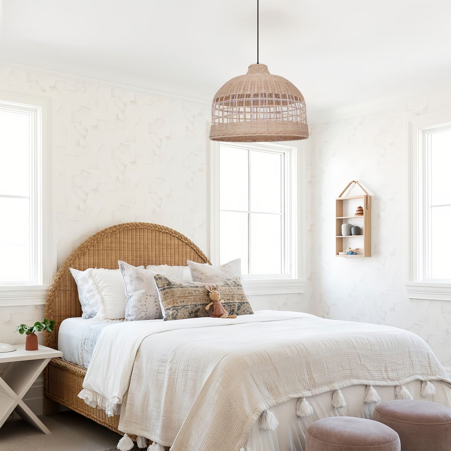 Lightsin Rattan Pendant Light – Handwoven Dome Ceiling Light with Lattice Design for Living Room, Bedroom & Kitchen - House Comfort